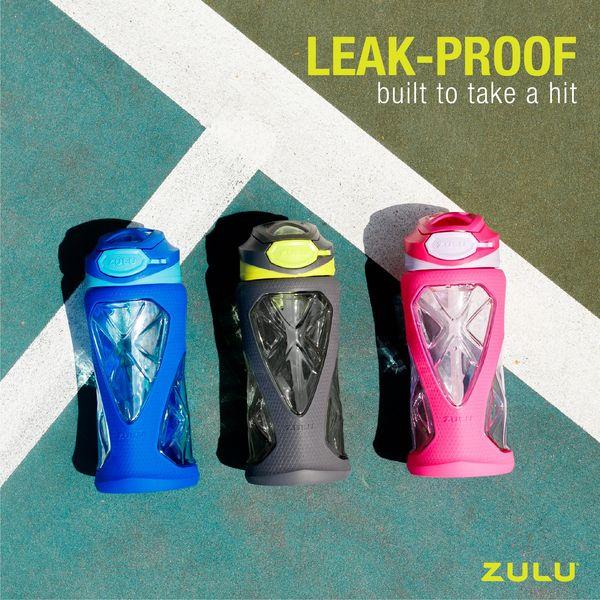 ZULU Torque 16oz Plastic Kids Water Bottle with Silicone Sleeve and Leak-Proof Locking Flip Lid and Carry Loop for School Backpack, Lunchbox, Outdoor Sports, BPA-Free Dishwasher Safe, Grey/Green 4