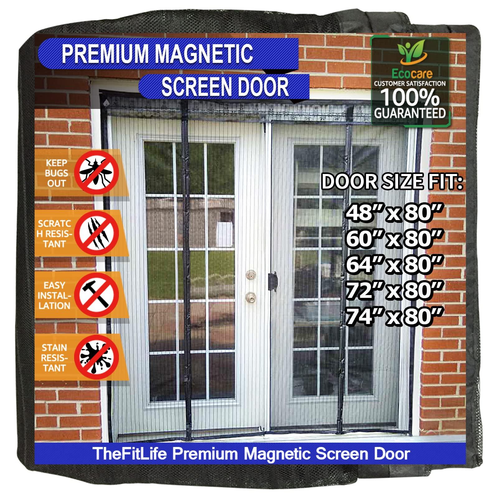 TheFitLife Double Door Magnetic Fly Screens for Doors - Mesh Curtain with Full Frame Hook and Loop, Powerful Magnets, Snap Shut Automatically for Patio Door, Sliding Door, Double Door, French Door