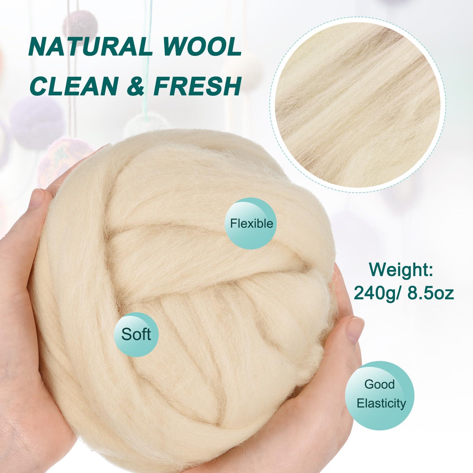 sourcing map Needle Felting Wool, 8.5 Oz Nature Fibre Wool Yarn Roving for Wet Felting, Handcrafts, DIY Materials (Light Apricot White) 1