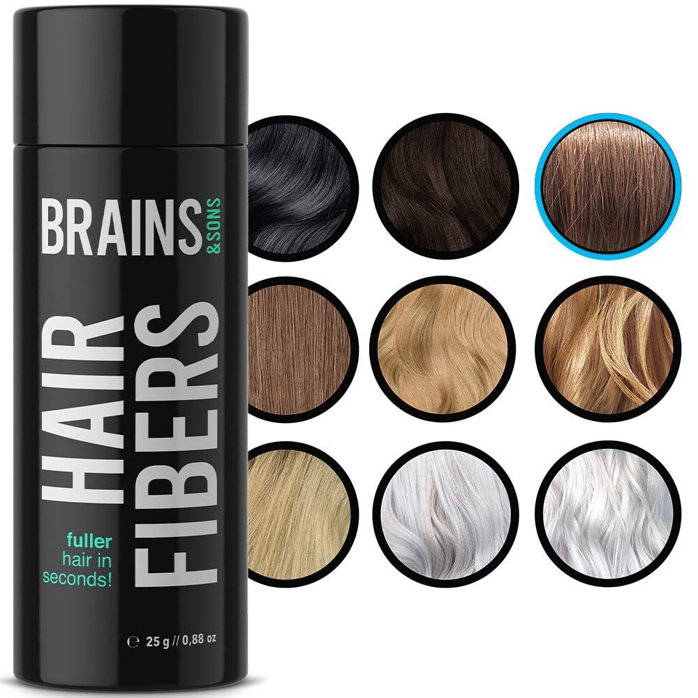 Brains & Son Hair Fiber - Premium Hair Thickener - Immediately Conceals Receding Hairlines, Hair Loss, Balding Areas and Thinning Hair - Undetectable Keratin Fibers - Hair Powder | 25g (BROWN) 0