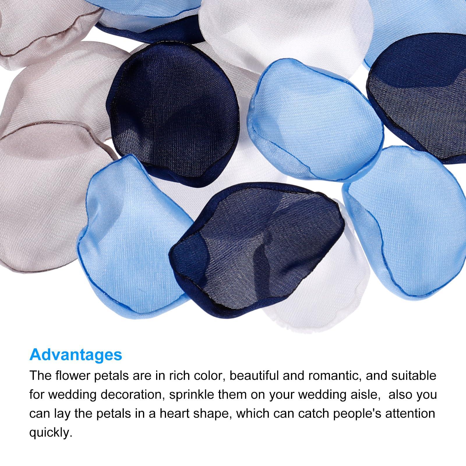 sourcing map Silk Artificial Flower Petals, Dark Blue, White, Grey, Blue Wedding Faux Flowers 2 Inch x 2 Inch for Wedding Centerpieces, Party Decoration Pack of 200 3