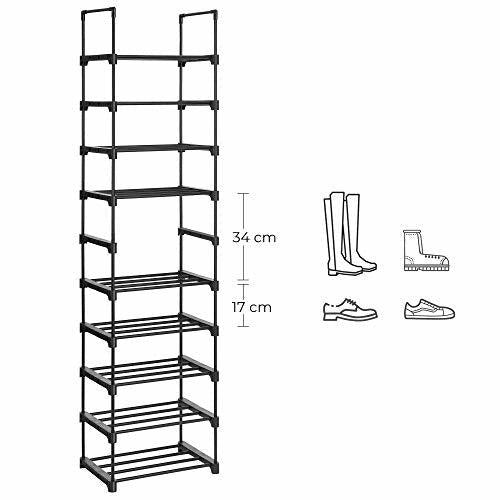 SONGMICS 5-Tier Shoe Rack, Set of 2 Metal Shoe Storage Organiser, Stackable Storage Rack, Space-Saving, Freestanding Shelf, for Hallway, Bedroom, Living Room, Black LSA055B02 4
