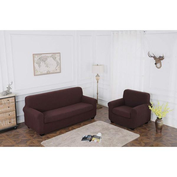 TIANSHU 2 Piece Sofa Slipcover, Stretch Couch Cover for Sofa, Stylish Jacquard Furniture Covers (Sofa,Chocolate) 1