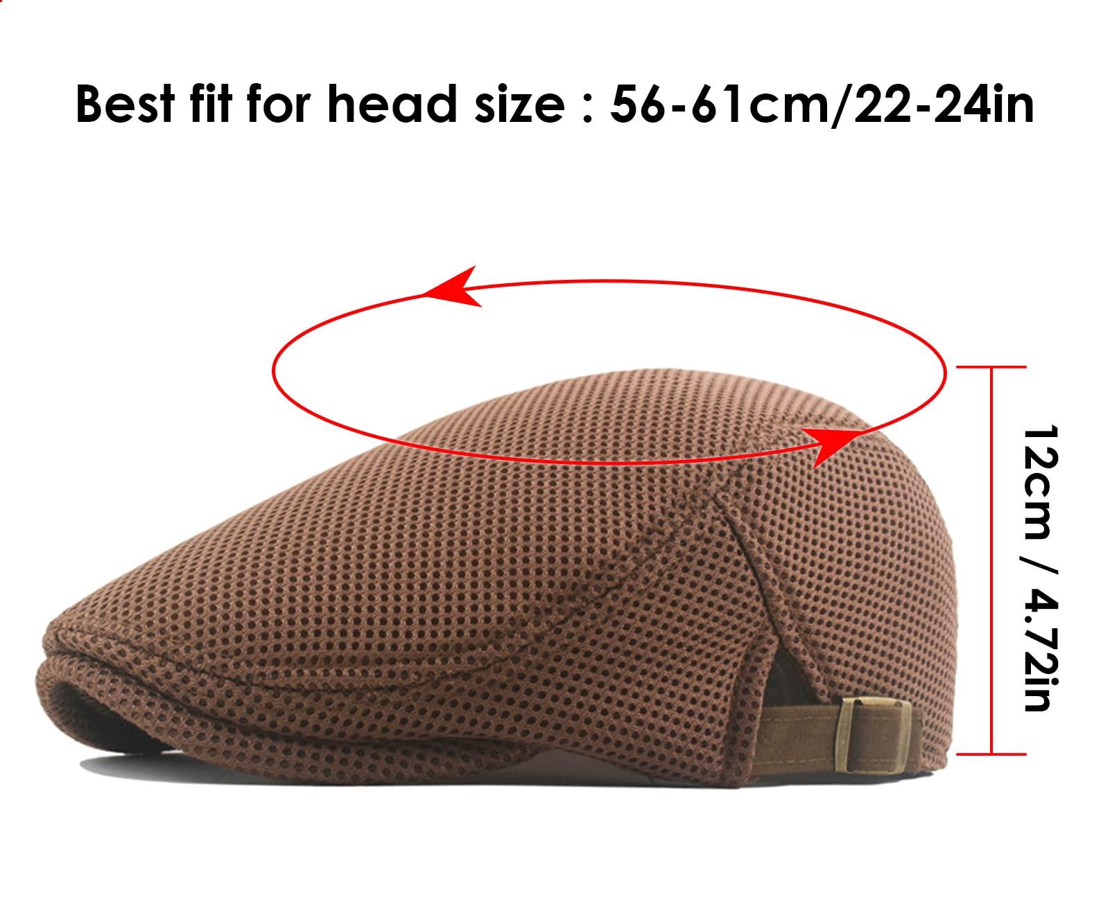 FEOYA Men's Mesh Flat Cap Newsboy Beret Duckbill Cabbie Ivy Hat Adjustable Irish Gatsby Driving Caps Unisex Women's Summer Breathable Solid Color Hat 01 Khaki+Coffee 2 Pack 2