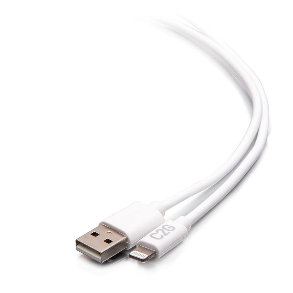 C2G 3M USB-A Male to Lightning Male Sync and Charging Cable - White - Mfi Certified Long Lightning Cable for use with Apple iPhones