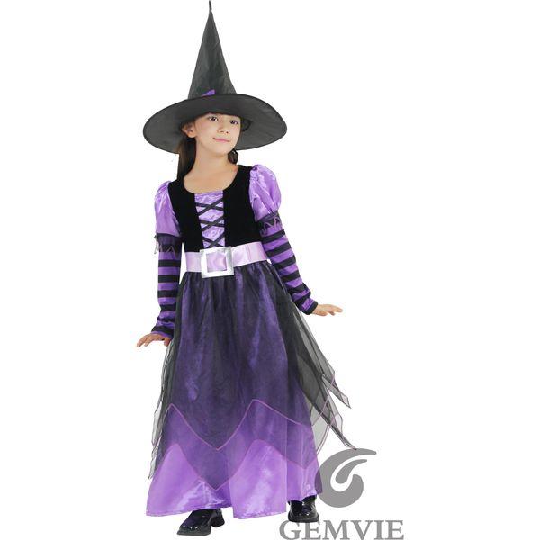 GEMVIE Girls Halloween Witch Costumes Fancy Dress Party Witch Princess Dress with Witch Hat Carnival Cosplay Costume 2