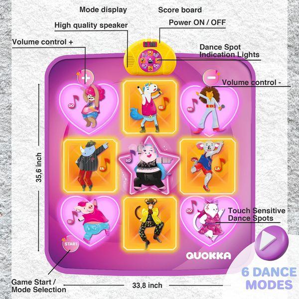 Quokka Music Dance Mat for Kids 4-8 - Musical Toys For 3 4 5 6 Year Old Girls and Boys - | Play Your Own Music with AUX/Bluetooth | 3 Speeds & 5 Volume Levels | - Dancing Floor Pad for 8-12 Year Old 2