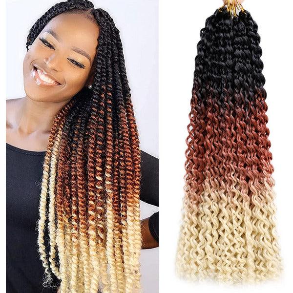 Blissource 7Packs Passion Twist Hair 18inch Water Wave Crochet Hair Extensions Passion Twist Crochet Hair Passion Twists Braiding Hair Bohemian Braids Synthetic Crochet Hair(18inch,Black Brown Blonde)