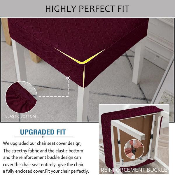 JUNZHE Diamond Lattice Waterproof Chair Seat Covers for Dining Room Chairs Stretch Dining Room Kitchen Chair Covers,Removable Washable Chair Seat Cushion Slipcovers (Wine Red,6 Pcs) 4