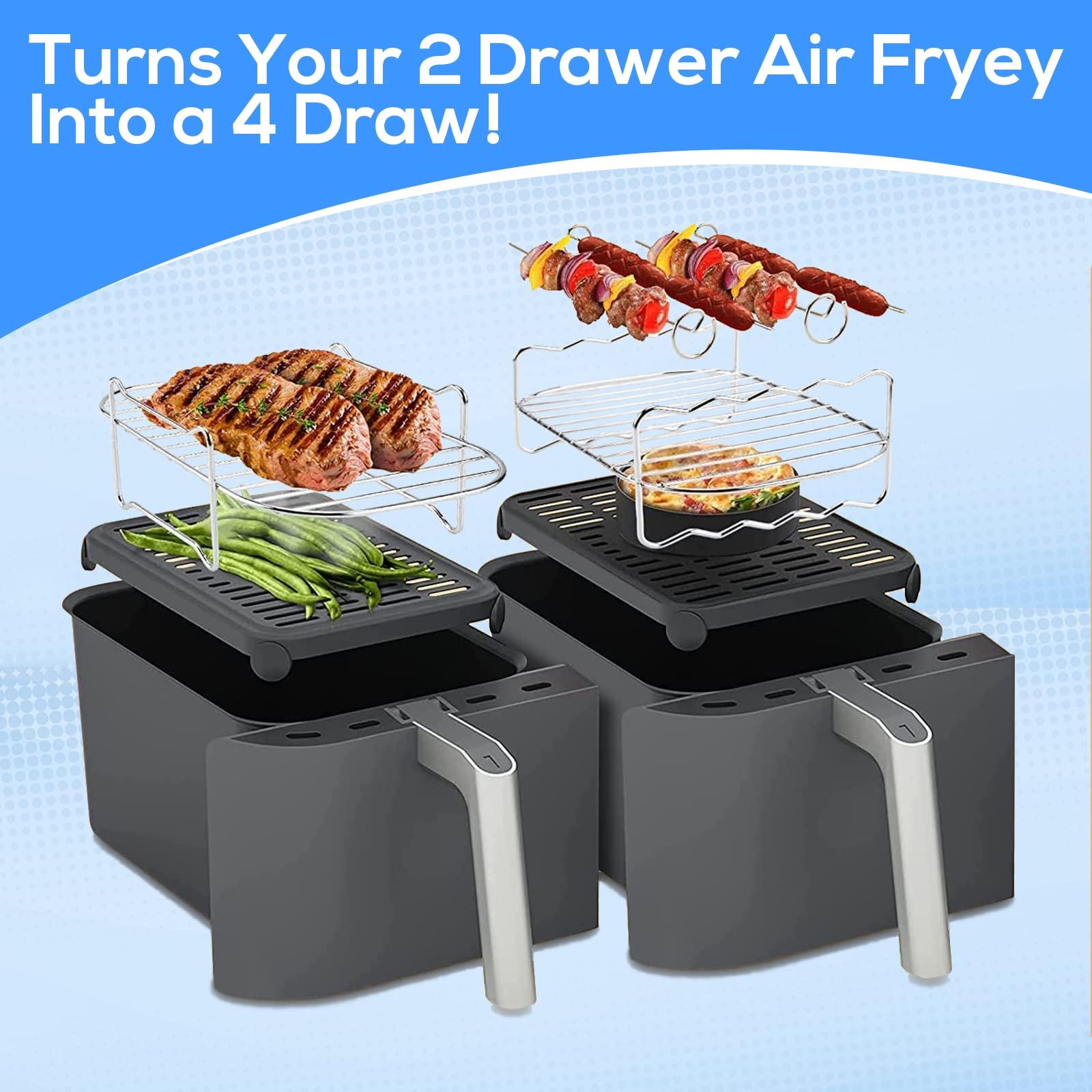 moleath Dual Air Fryer Accessories, 6PCS Airfryer Accessories Set with Air Fryer Racks Compatible Ninja Foodi AF300UK 7.6L, Salter 7.2L, 8.2L, Lakeland 8L, Duronic 9L Double Basket Air Fryers, M002-6 2