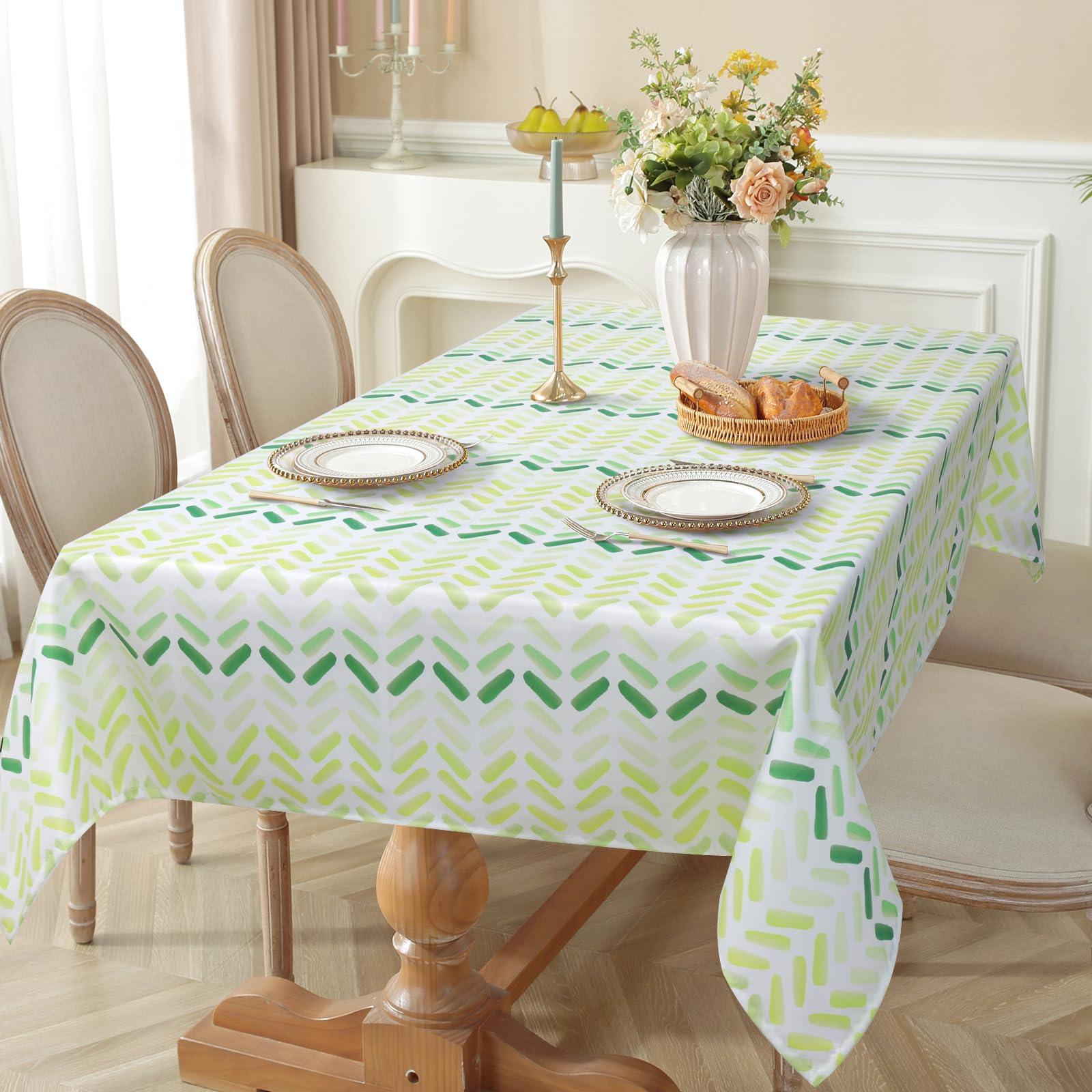 Arquiel Green Rippled Tablecloth Spring Summer, Waterproof Rectangular Tablecloth Washable, Stain Resistant Cloth Table Cover for Party Picnic Dinner Decor (152x213cm) 4