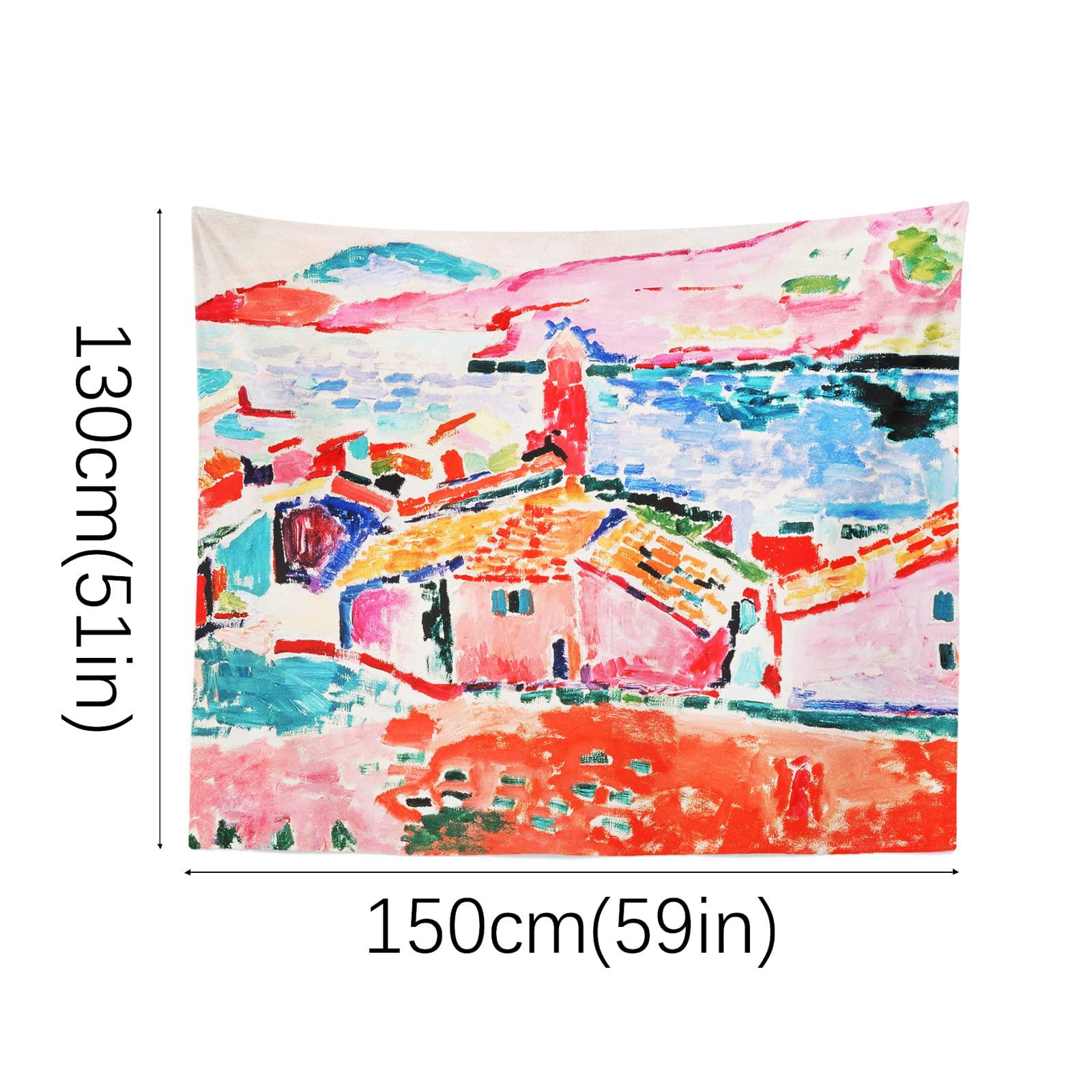 Berkin Arts Decor Tapestry for Wall Hanging Premium Polyester Fabric Backdrop Post-impressionism Pink Colorful 51.2 x 59.1 Inch (View of Collioure by Henri Matisse) 6