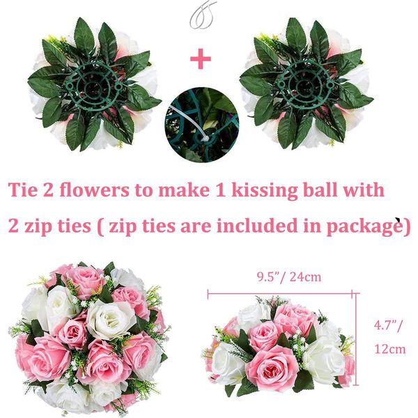 BLOSMON Flower Centerpieces for Tables Wedding 10 Pcs Fake Flowers Rose Arrangement Bouquet Floral Centerpiece Balls Pink & White Artificial Wedding Center Pieces of Valentines Day Home Party Decor 3