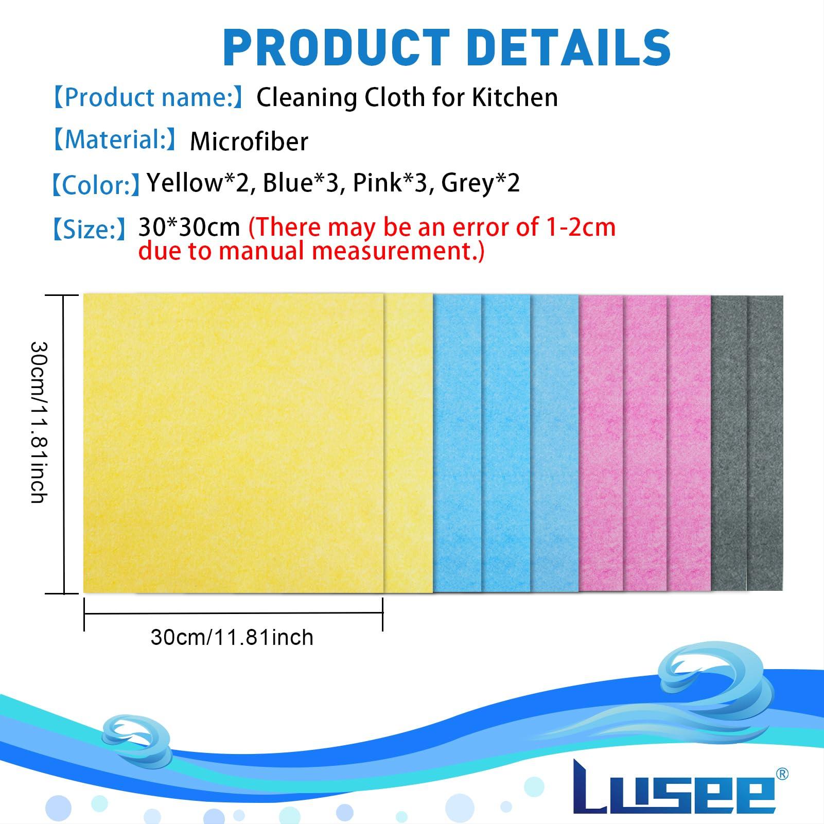 Lusee 10 Pack Thickened Magic Cleaning Cloths for Kitchen 30x30cm, Microfibre Cleaning Cloth for Kitchen Reusable Cleaning Towel Tea Towel, Mixed Colors 1