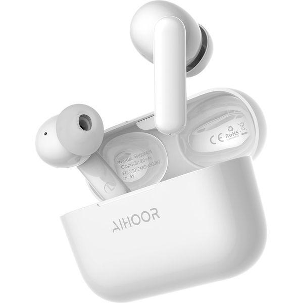 AIHOOR Wireless Earbuds Bluetooth Headphones In Ear with Mic New Bluetooth Earbuds Immersive Deep Bass 30H Playtime Waterproof USB-C Fast Charge White
