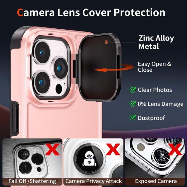 Buysing for iPhone 15 Pro Max Case with Camera Cover Stand [with Screen Protector] Invisible Metal Kickstand Military Grade Hard Matte Shockproof Phone Case 6.7"-Pink 1