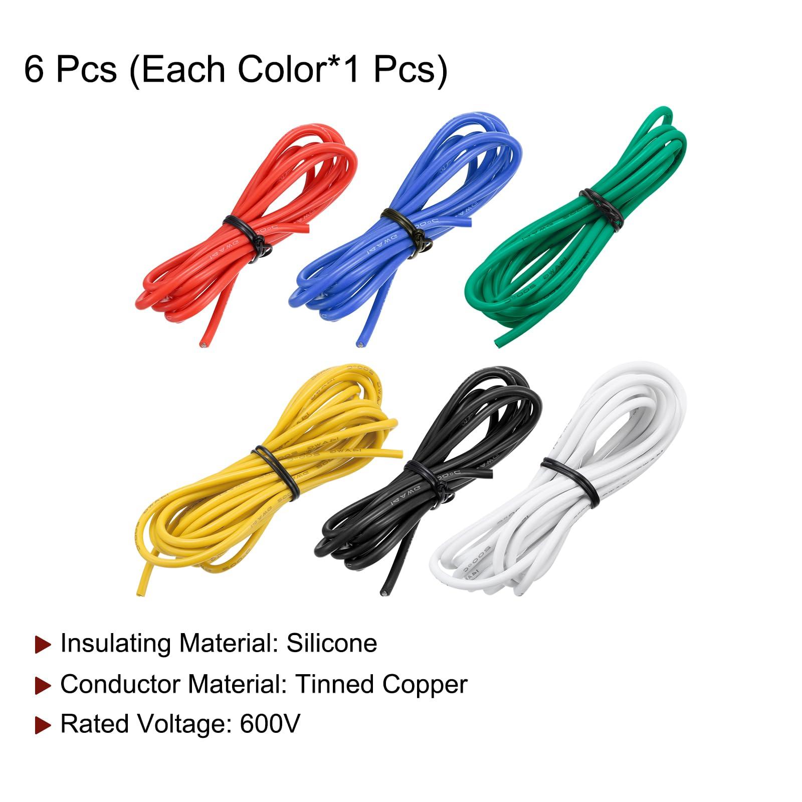 sourcing map 14 Gauge Silicone Wire 14AWG Electrical Wire Stranded Wire Flexible Tinned Copper Wire High Temp Hookup Wire 6 Color 3.0m/10ft for Car Model Electric Appliances 6pcs 2