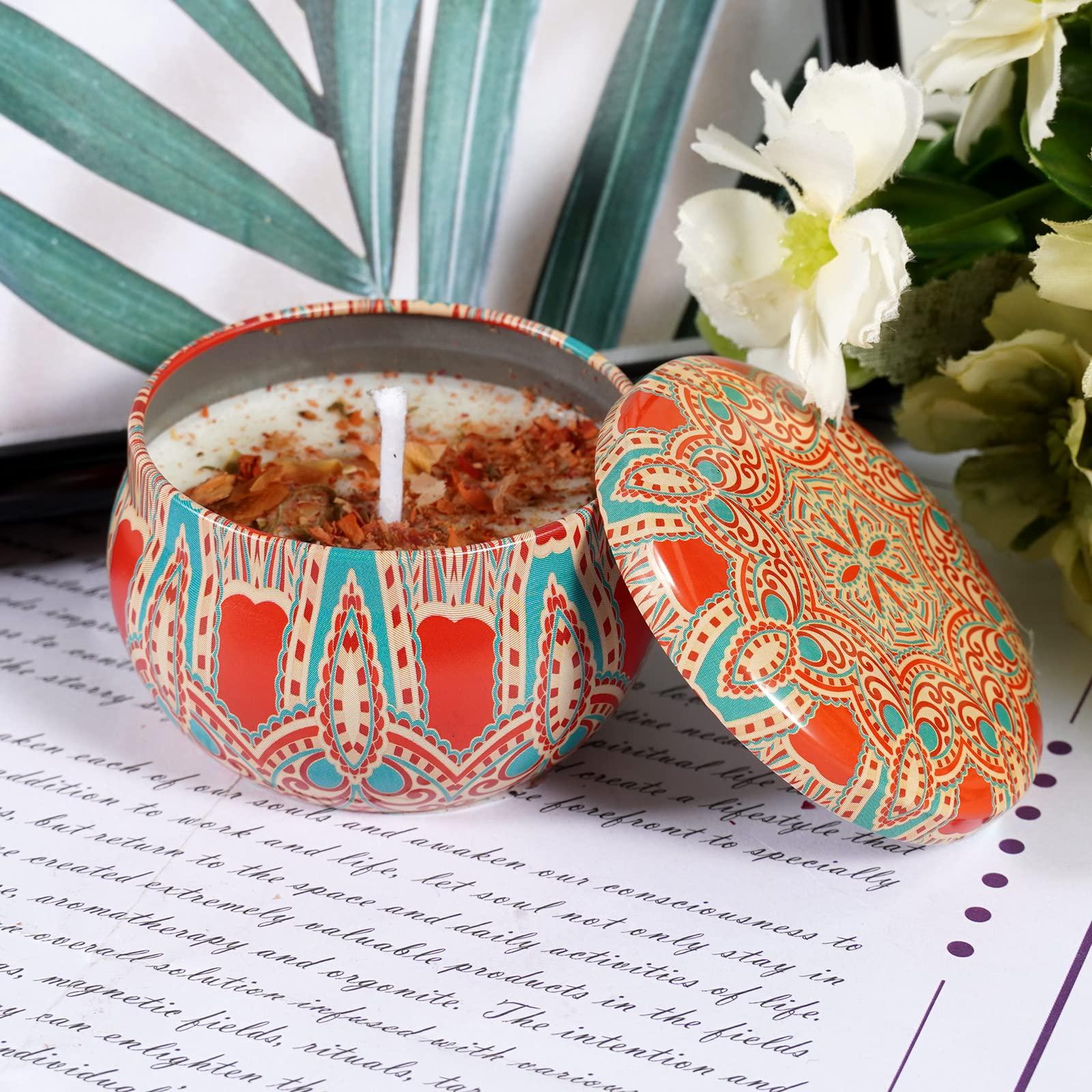 Soulnioi Scented Candle Gift Set: 2pc Soy Wax Tin Candle (Orange Blossom+Jasmine) with DIY Kit(Cinnamon,Pine Cone,Dried Flowers), 1pc Citrine Beaded Yoga Bracelet, Gift for Home Fragrance Aromatherapy 2