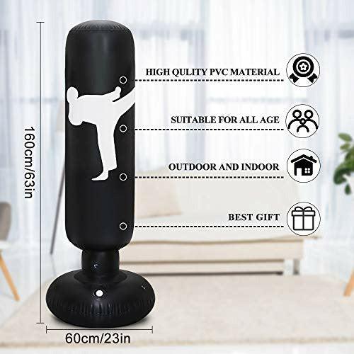 TUOWEI Kids Punching Bag, Inflatable Punching Bag for Kids 63Inch Freestanding Boxing Bag Bounce Back for Practicing Karate, Taekwondo, MMA, Kids Adults Punching Boxing Bag (Practice) (Black) 3