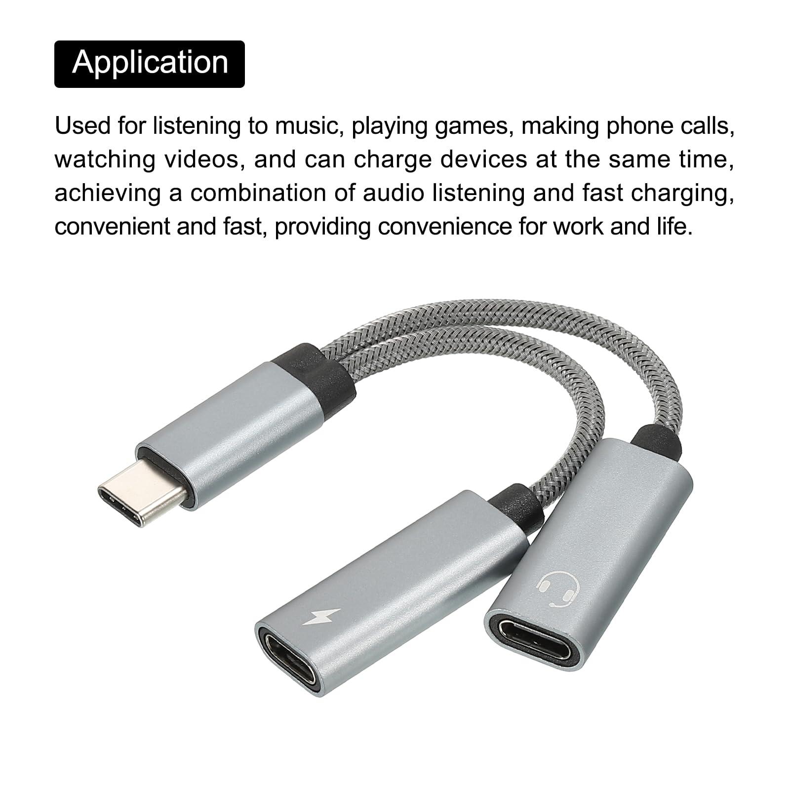 sourcing map USB C to Type C Headphone and 60W PD Fast Charging Adapter 2 in 1 Hi-Res HiFi Audio Jack 32bit 384Khz for Phone, Grey 3