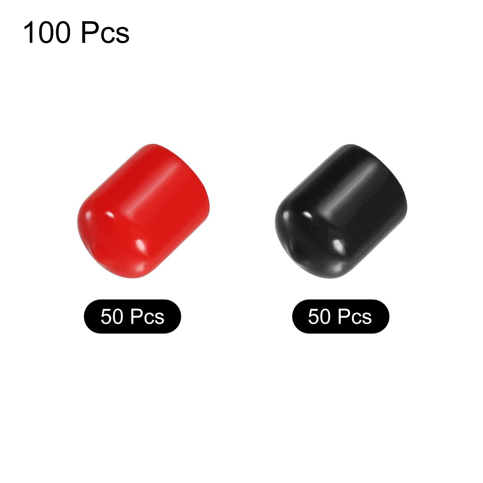 sourcing map 100pcs Rubber End Caps Cover Assortment 15mm PVC Vinyl Screw Thread Protector for Screw Bolt Black Red 2