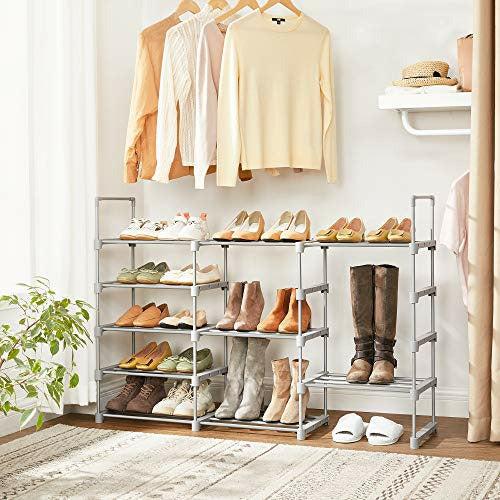 SONGMICS Large 10-Shelf Shoe Rack, Metal Shoe Storage Organiser, Customisable Design, Space-Saving and Versatile Rack for Living Room Bedroom Kitchen, 45 x 30 x 174 cm, Grey LSA025G02 2