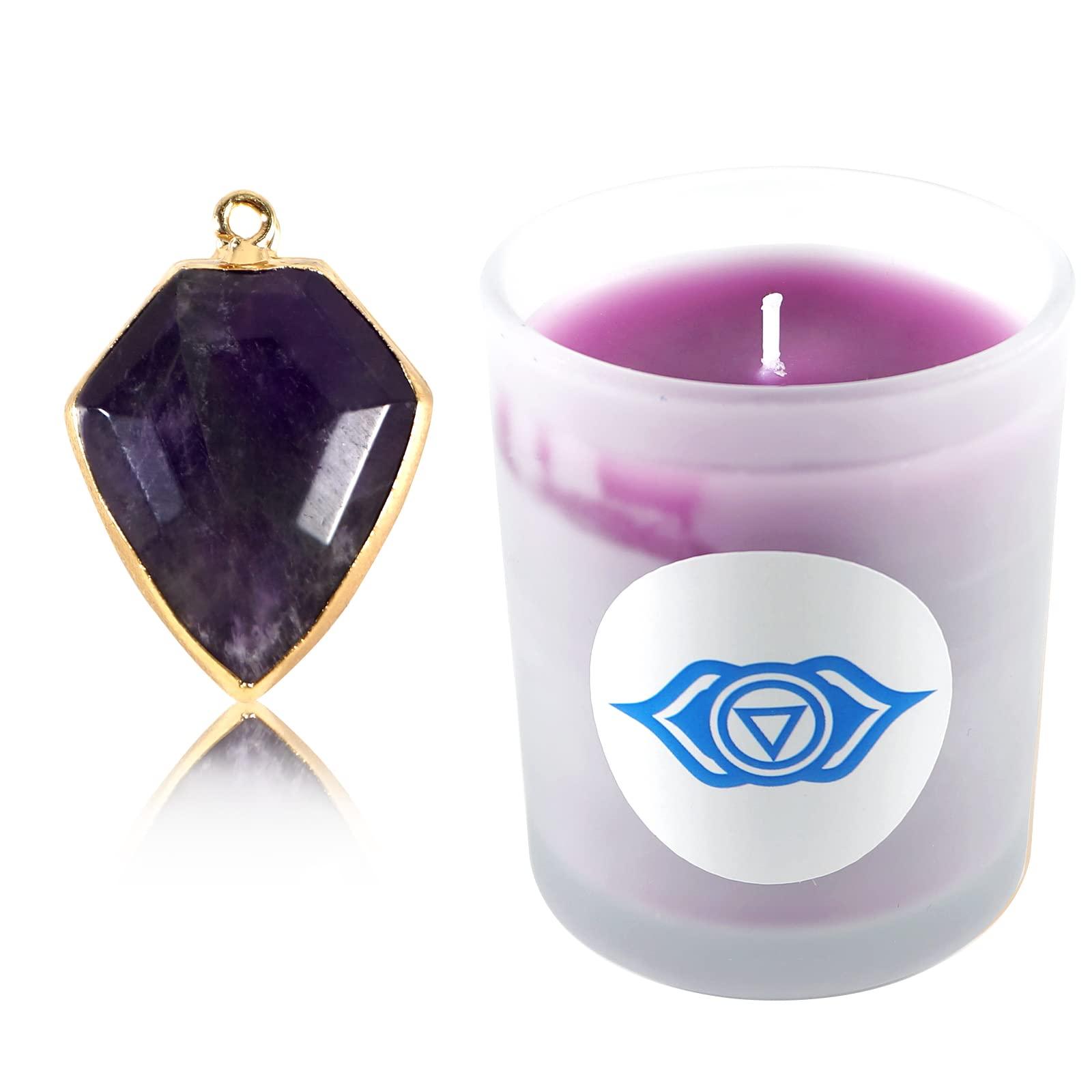 Soulnioi Purple Scented Candles Set of Fragrance Soy Wax, Amethyst Diamond Shape Crystal Pendant of Stress Relief Relaxation for Gift - Frankincense/100g 0