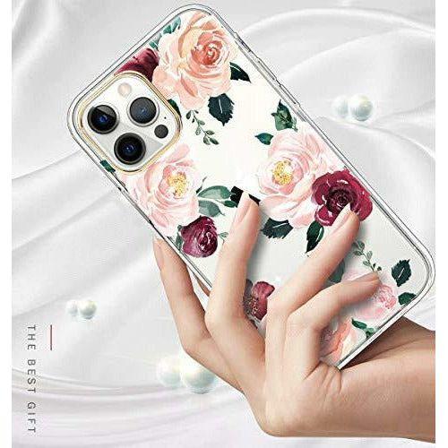 luolnh Compatible with iPhone 12 Mini Case with Flowers,for Girl Women,Shockproof Clear Floral Pattern Hard Back Cover for iPhone 12 Mini 5.4 inch 2020 - Big Rose 2