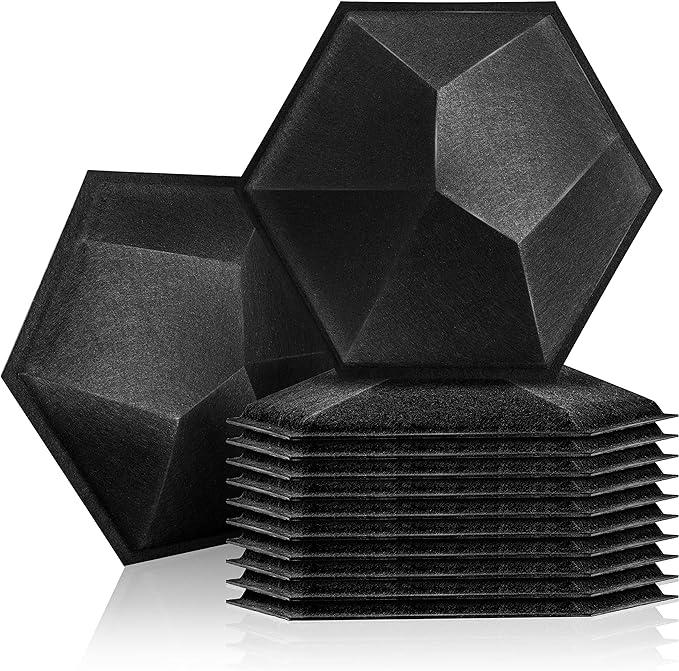 Sonic Acoustics 12 Pack 3D Hexagon Acoustic Panels 14" X 12" X 0.2" High Density Acoustic Absorption Panels, 3D Soundproofing Insulation Panel (Black) 0