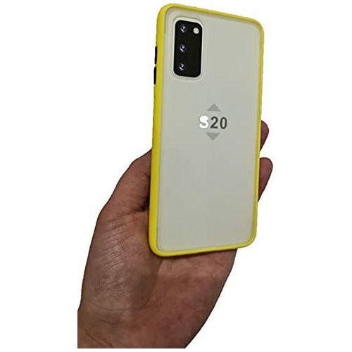 CP&A Samsung Galaxy S20 case, semitransparent protective phone case, hard Samsung S20 phone case, shockproof Samsung S20 case with coloured buttons, scratch-proof bumper for Samsung S20 (Yellow) 1