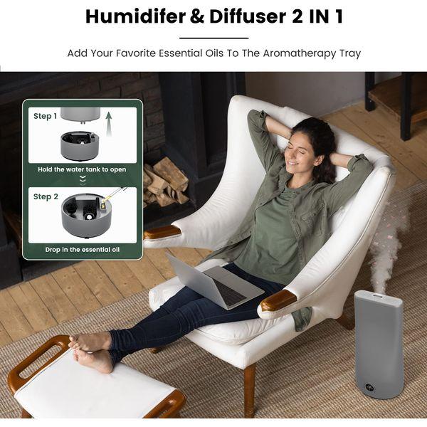 Cool Humidifiers for Large Home 3L, Ultrasonic Humidifier with Auto Mode, Dual Nozzles with Remote Control, Atmosphere lamp, 1-12H Timer, Office Room Plants, Up to 32H(Sliver) 4