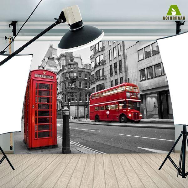Aoihrraan 10x8ft London Red Telephone Booth Backdrop European Vintage Building Bus Street View Photography Background Outdoor Wedding Travel Shoots Children Adults Lover Portrait Photo Studio Props 3