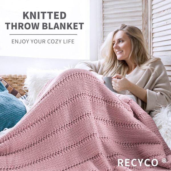 RECYCO Cable Knit Throw Blanket for Sofa Chair Couch Bed, sofa throw, bed throw, Brown, 203x152cm 2