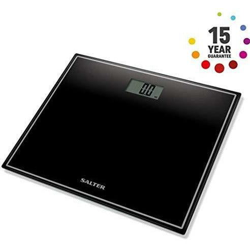 Salter Compact Digital Bathroom Scales - Toughened Glass, Measure Body Weight Metric / Imperial, Easy to Read Digital Display, Instant Precise Reading w/ Step-On Feature - Black 1