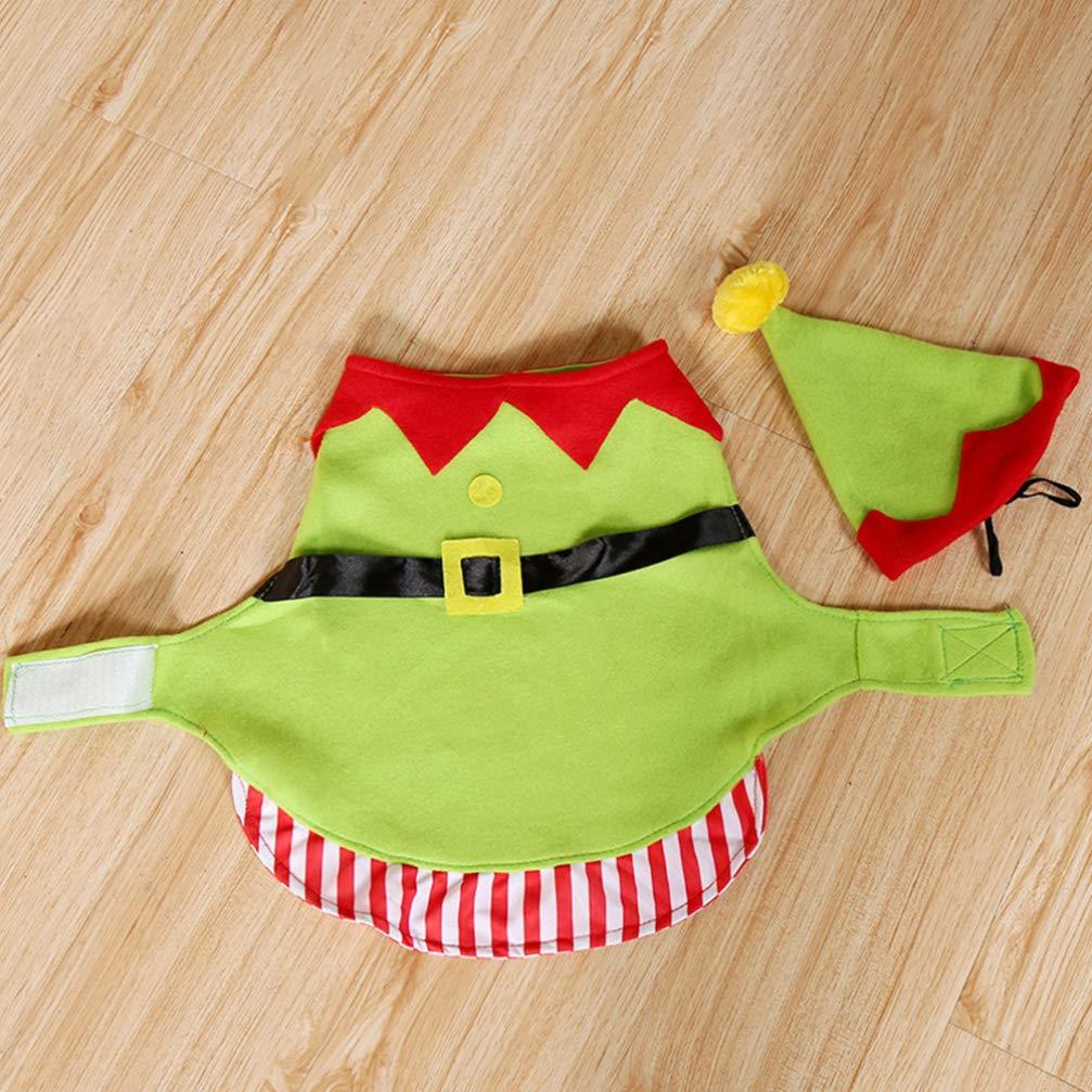 2Pcs Dog Elf Costume with Hat Santa 2020 Xmas Outfit for Puppy Kitten Small Cats Dogs Pets 3