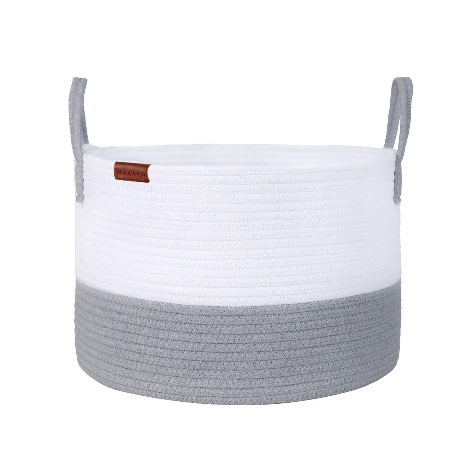 Wintao Rope Storage Basket, Woven Laundry Basket Baby Toy Storage Organiser Washing Basket Grey Small 43 x 25 cm 0