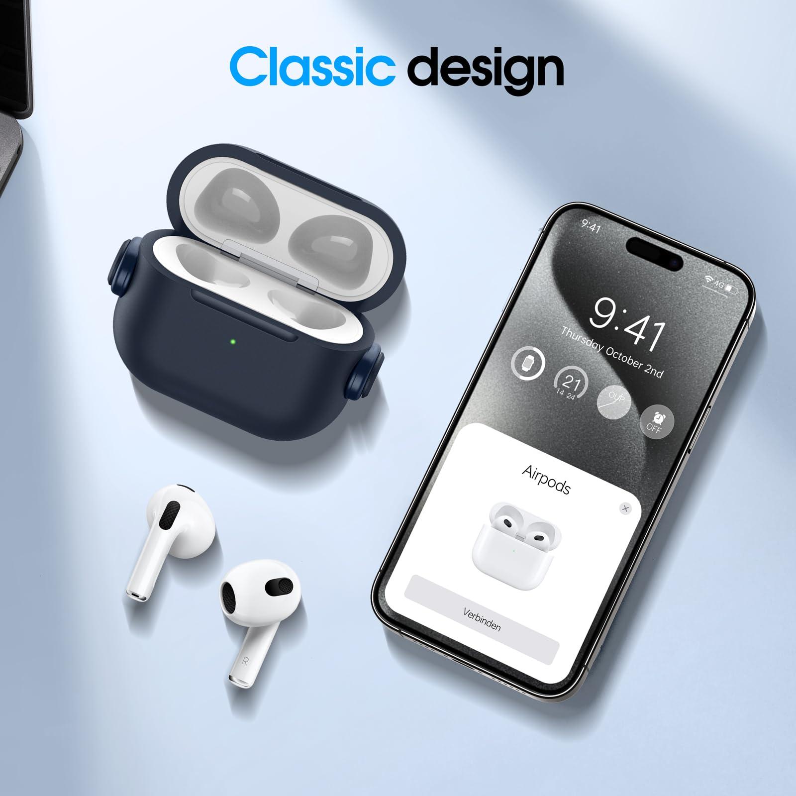 Anqrp Designed for AirPods 3 Case with Lock [Front LED Visible] [Supports Wireless Charging] Music Styling Earphone TPU + PC Protective Cover Compatible with AirPods 3rd Generation, Blue 1