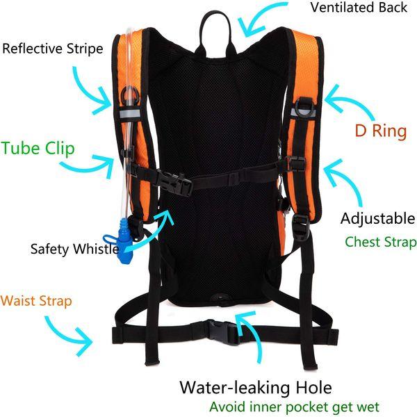 Obego 2L Hydration Pack Backpack with Water Bladder for Cycling, Hiking, Skiing, Motorcycle Riding (Orange, 70 oz/ 2L) 2