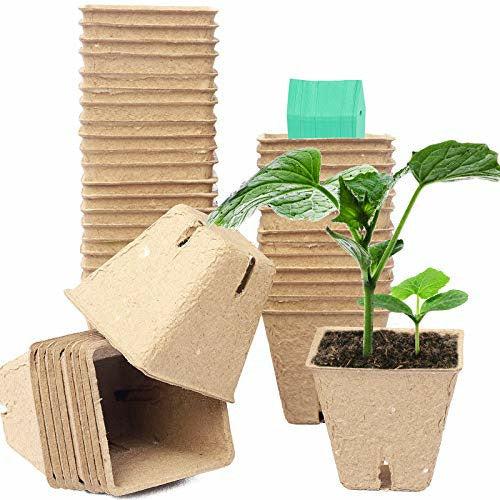 Sfee 96 Pack Seed Starter Peat Pots Kit, 2.4 inch Seed Starter Pots Square Seedling Tray for Garden Eco-Friendly Organic Biodegradable Seedling Pots for Seed Germination with Plant Labels 0