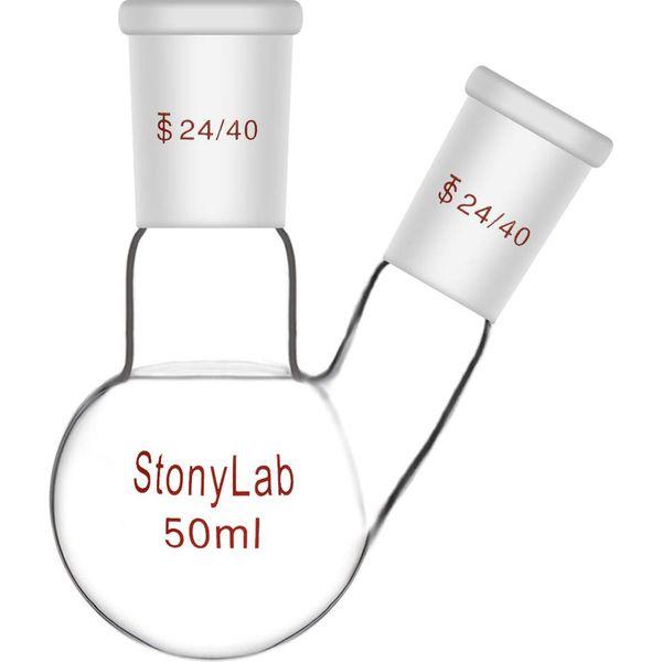 StonyLab Glass 500ml Heavy Wall 2 Neck Round Bottom Flask RBF, with 24/40 Center and Side Standard Taper Outer Joint - 500ml