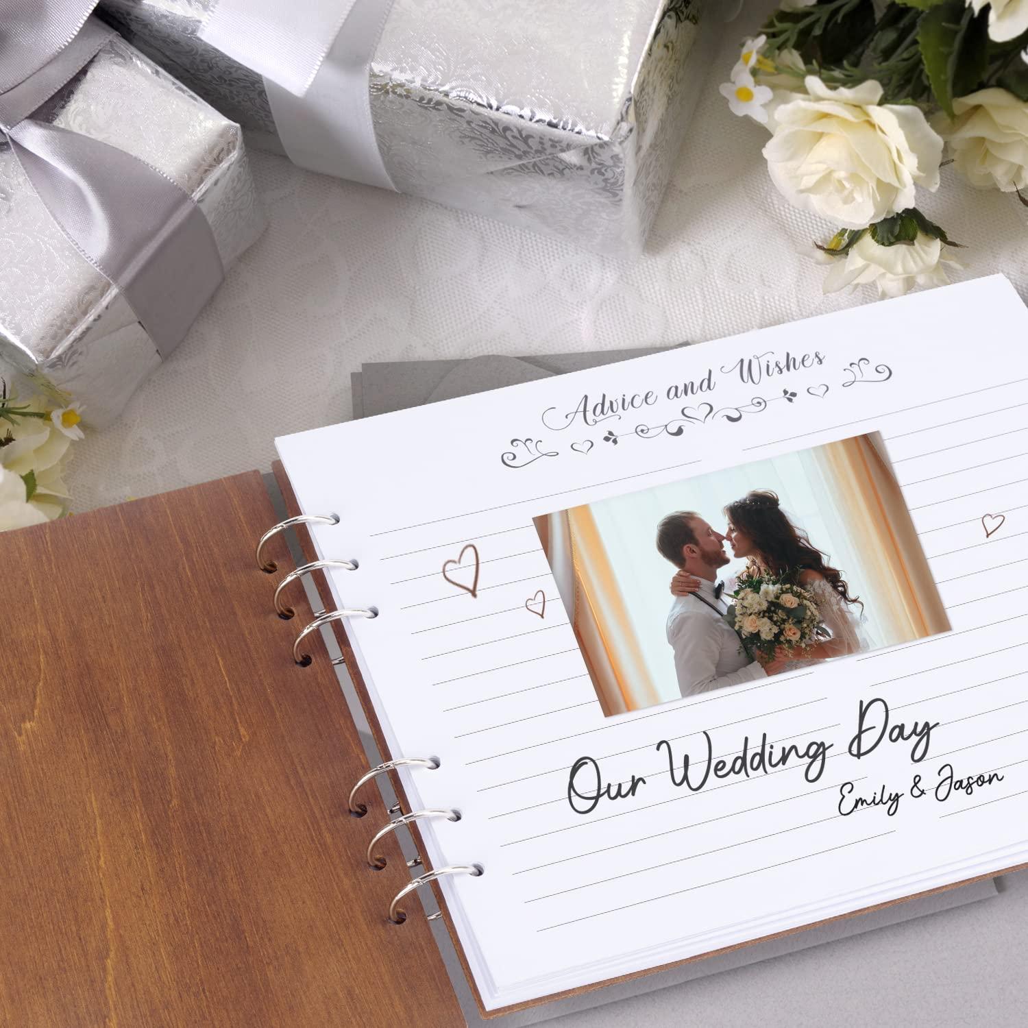 Creawoo 11’’ Mr&Mrs Wooden Guest Book Album Memory Keepsake for Wedding Anniversary Birthday with 120 Pages Blank White Cardstocks - Available at Least 160 Pictures 1