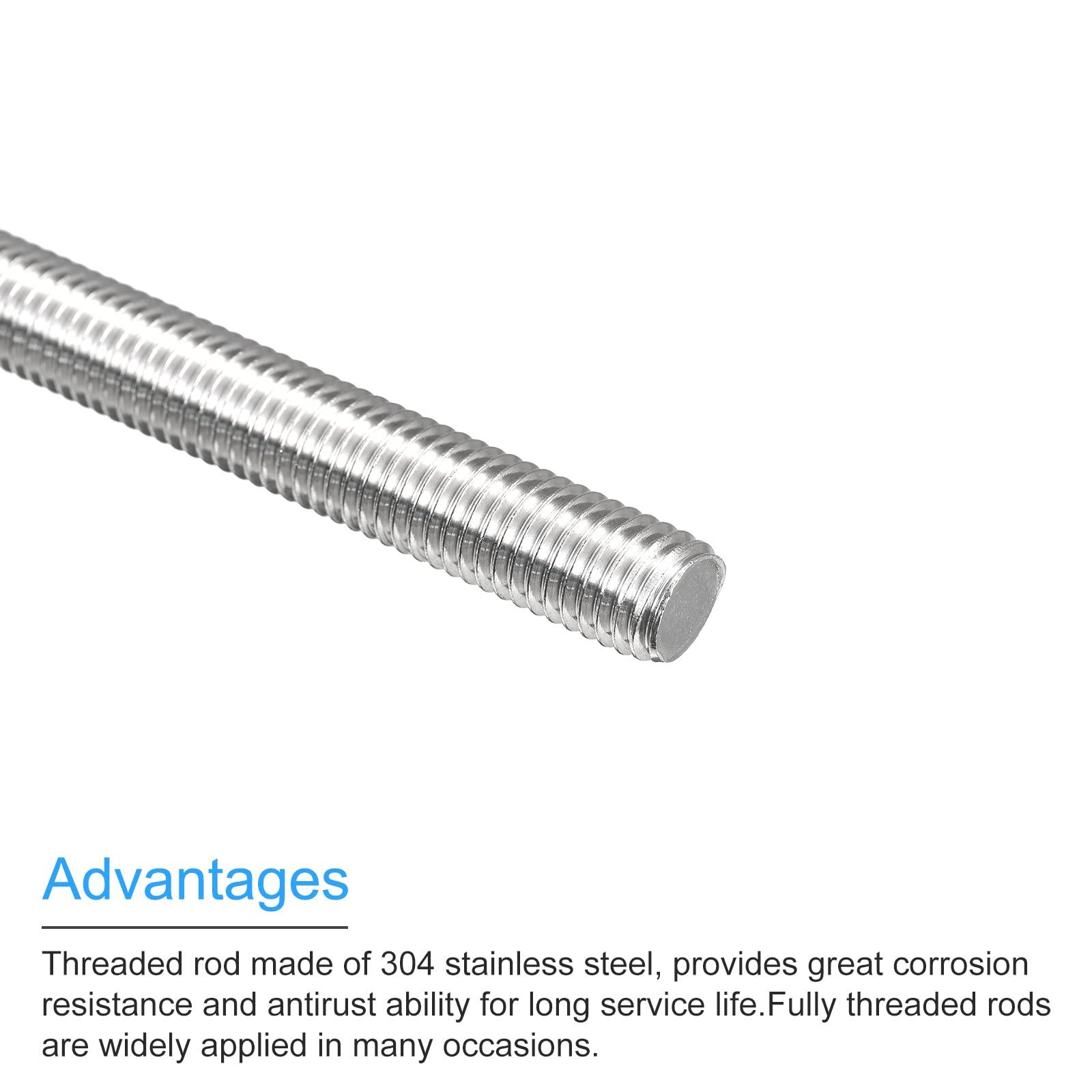 sourcing map Fully Threaded Rod M12 x 450mm 1.75mm Thread Pitch 304 Stainless Steel Right Hand Threaded Rods Bar Studs 2 Pack 3