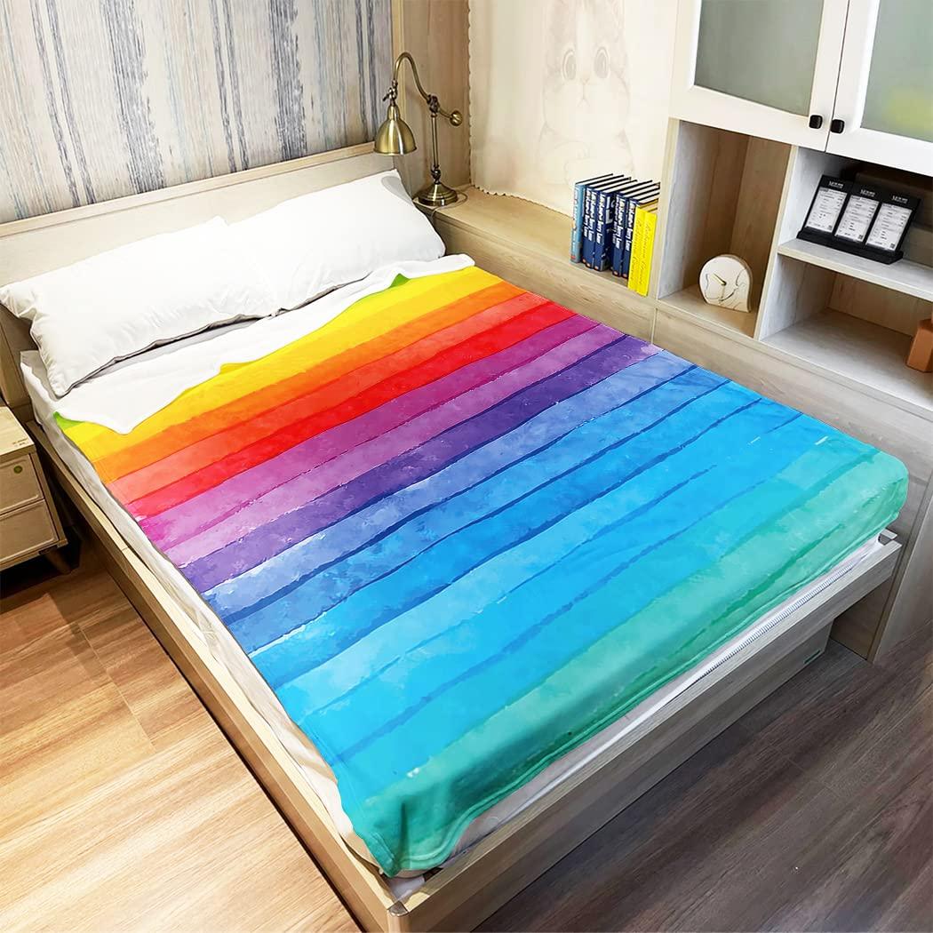 Violetpos 150 x 200 cm flannel soft fleece blanket, cuddly blankets, soft bedspread blanket, colourful cloth painting, rainbow 2