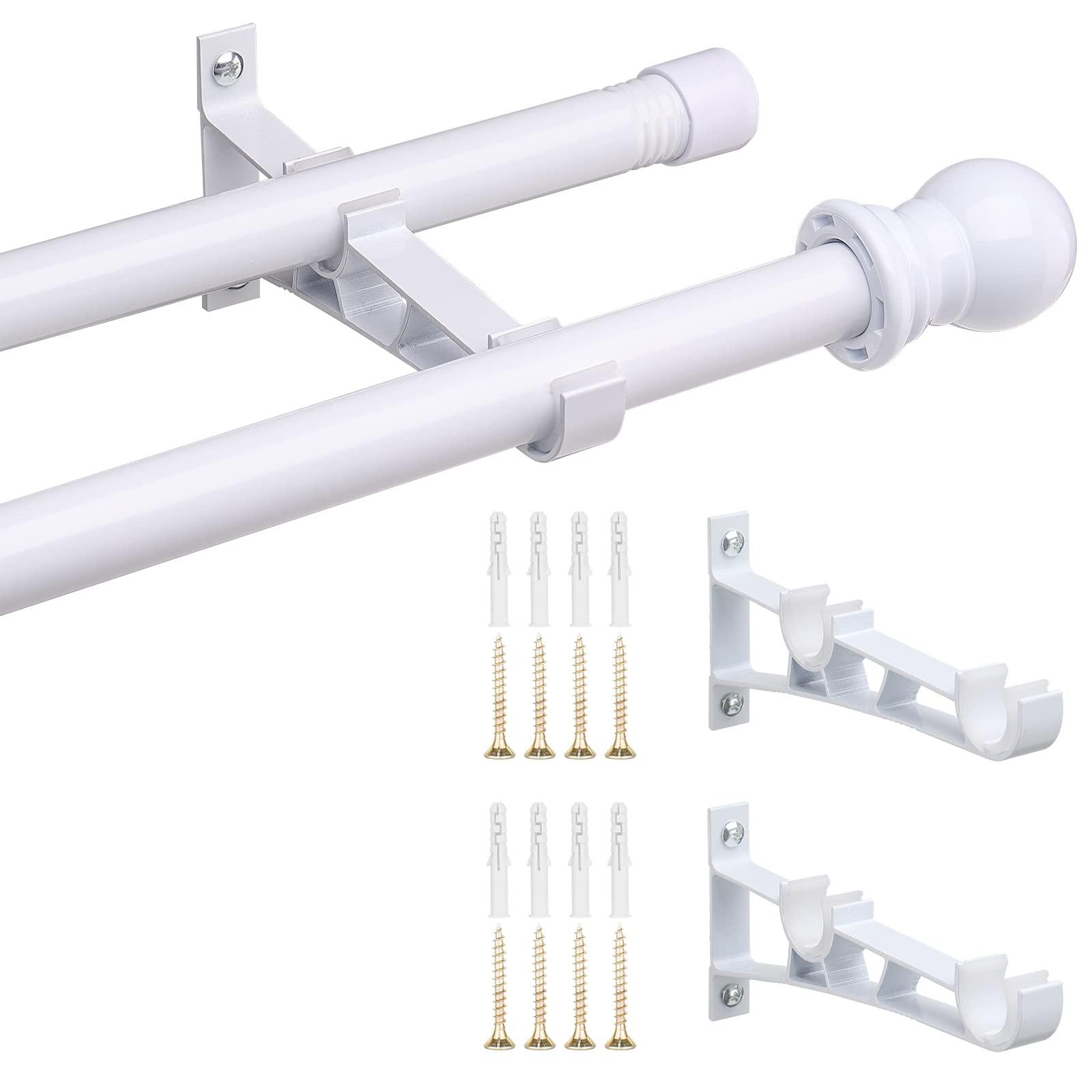 INFLATION Double Curtain Poles for Windows 76-368 cm, 2.5 cm Heavy Duty Double Window Poles - Adjustable Decorative White Curtain Rod for Sliding Glass Door, Patio, Bedroom, Kitchen, Bathroom 1