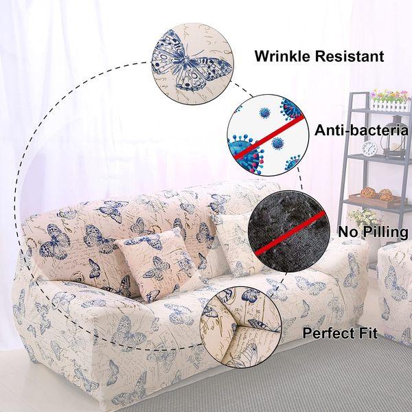 Teynewer 1-Piece Fit Stretch Sofa Cover, Sofa Slipcover Elastic Fabric Printed Pattern Chair Loveseat Couch Settee Sofa Covers Universal Fitted Furniture Cover Protector (1 Seater, Butterfly) 2