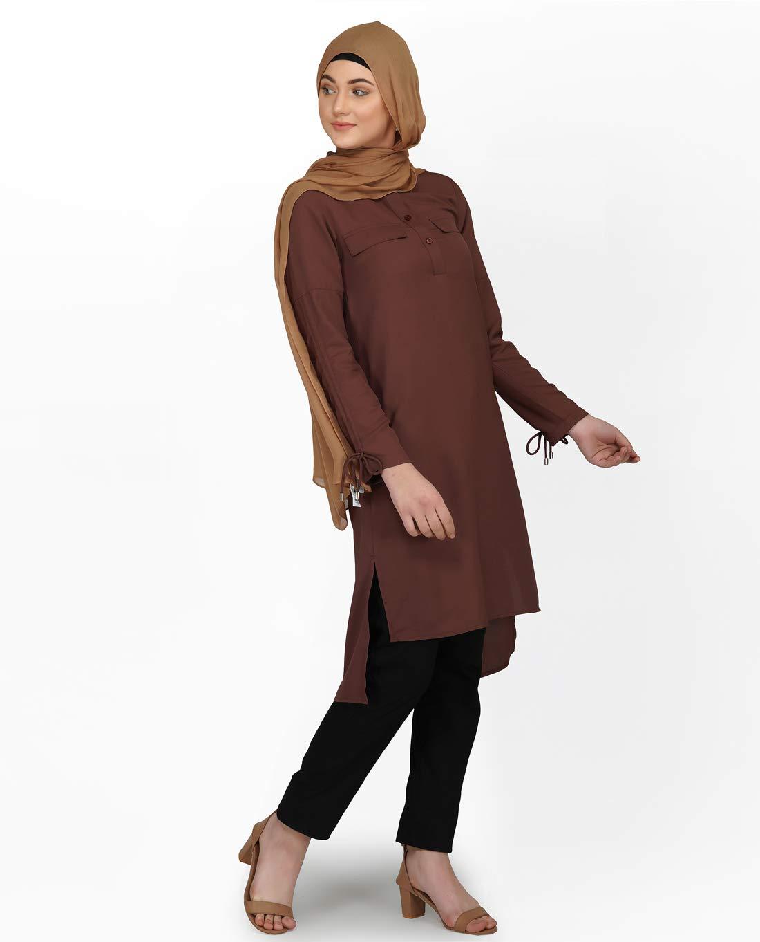 Silk Route Cognac Brown Drawstring Sleeve Midi Dress Extra Large 1