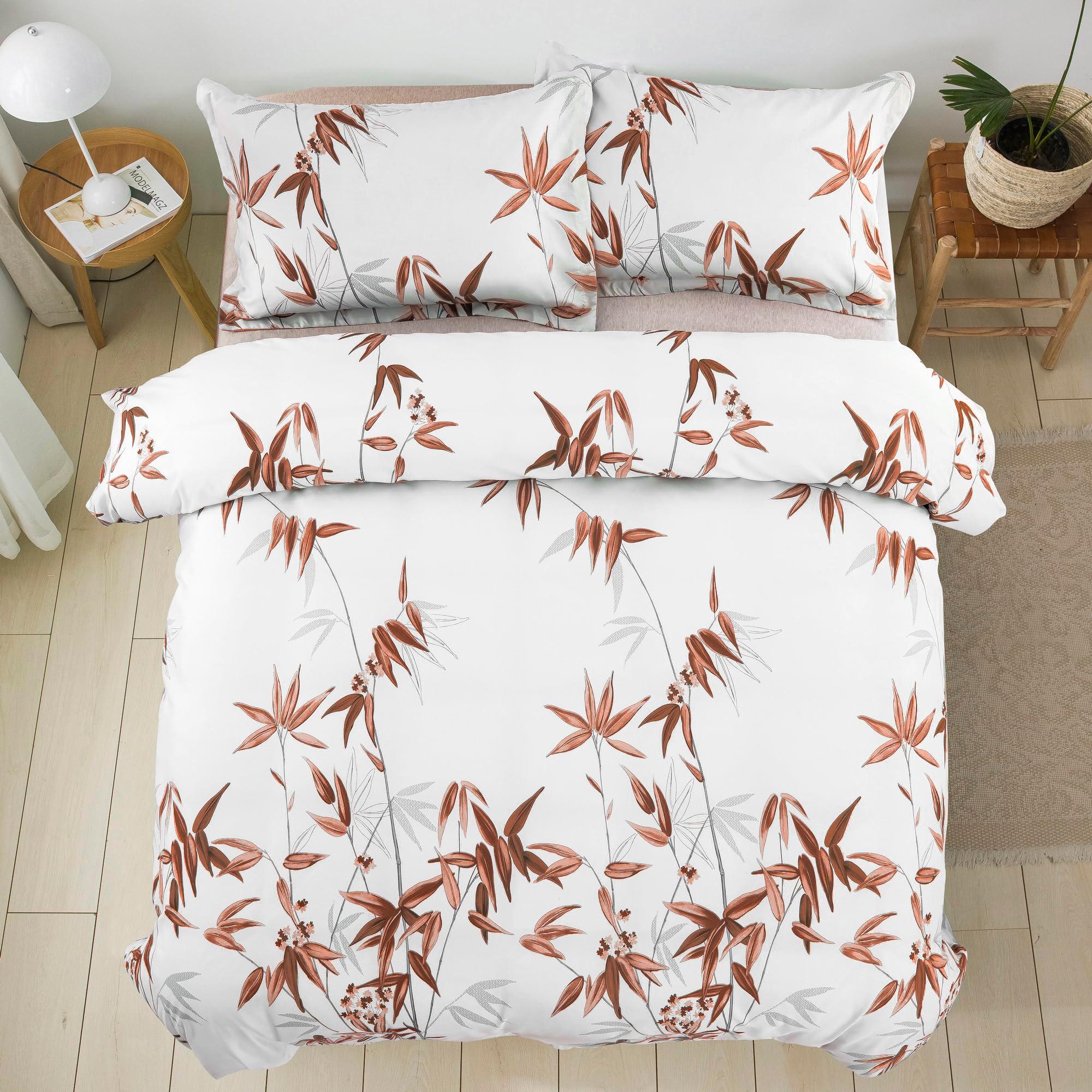 Djoymock Plants Duvet Cover Set King Size, 3 Pcs Brown Bamboo Leaves Bedding Set For Teens Adult Microfiber Reversible Soft Comforter Cover Set(1 Duvet Cover 220x230cm, 2 Pillowcases 50x75cm) 6