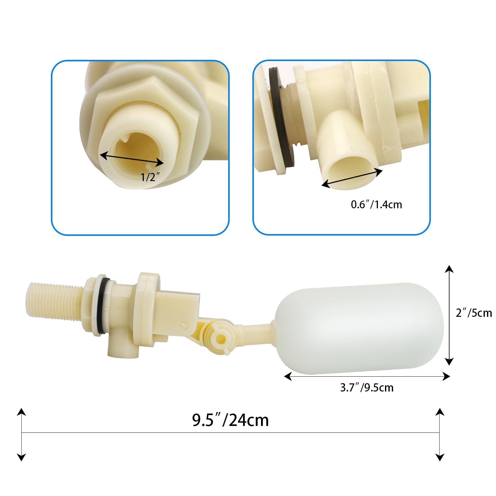 MUYIRTED 5pcs Float Valve 1/2" Plastics Ballcock for Water Tank, Automatic Water Fill Float Valve, Water Trough Float Valve for Livestock, for Cistern, Drinking Basin, Pool 1