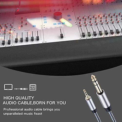3.5mm to 6.35mm TRS Stereo Audio Cable 8M, Gold-Plated Terminal Silver Color Zinc Alloy Housing 3.5mm 1/8" Male TRS to 6.35mm 1/4" Male TRS Nylon Braided Stereo Audio Cable for iPhone, Amplifiers (8M) 3