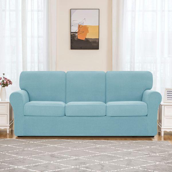 subrtex 3-Seater Sofa Cover with 3 Separate Cushions and 3 Backrests Covers, 7 Pieces Stretch Sofa Slipcover Replacement Furniture Protector (Sofa, Light Blue) 4